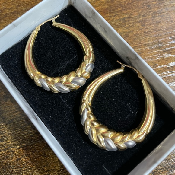 K18 18K 750 Italy Real Gold Oversized Hoop Earrings - Picture 2 of 9